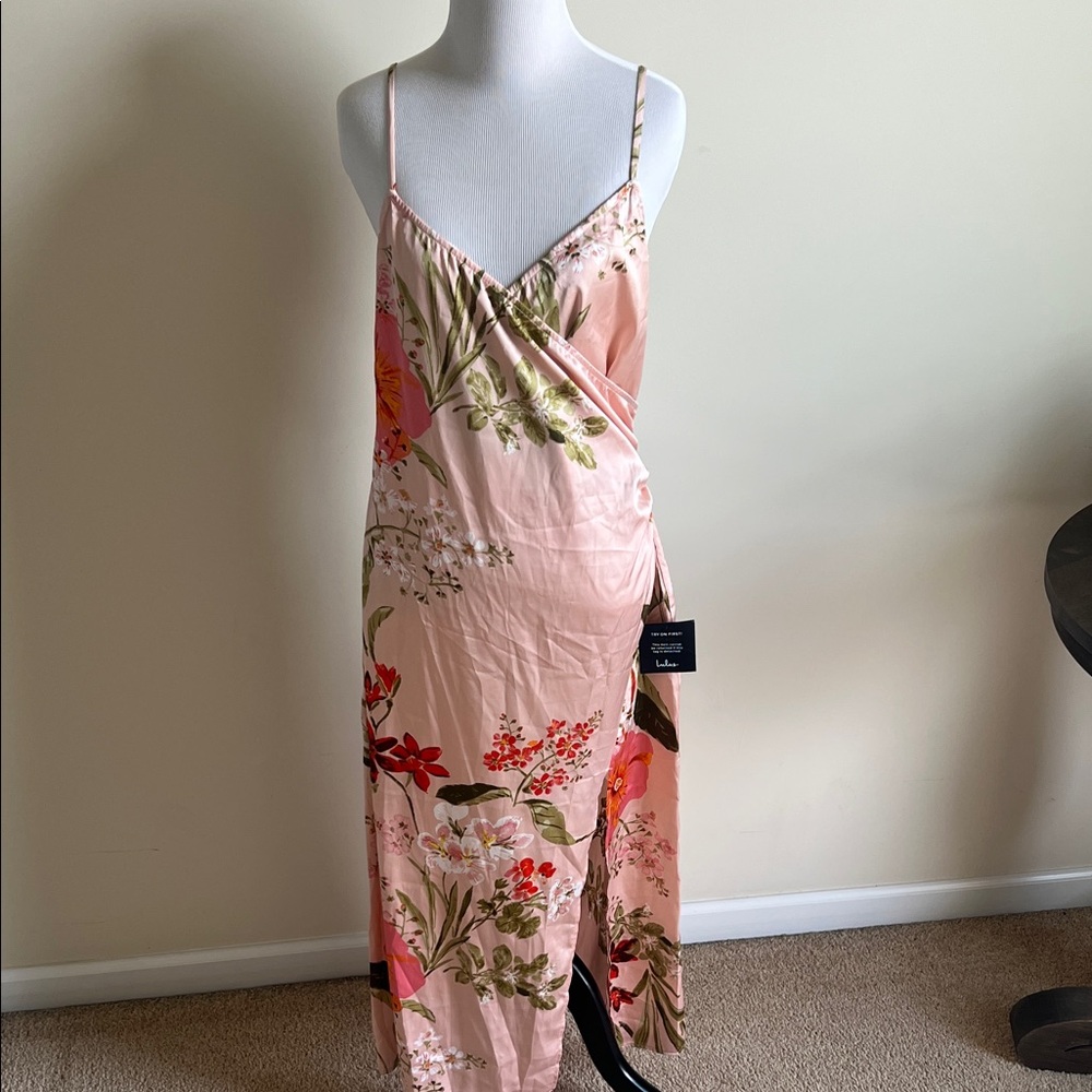 NWT LULUS Floral Pink Spaghetti Strap Dress